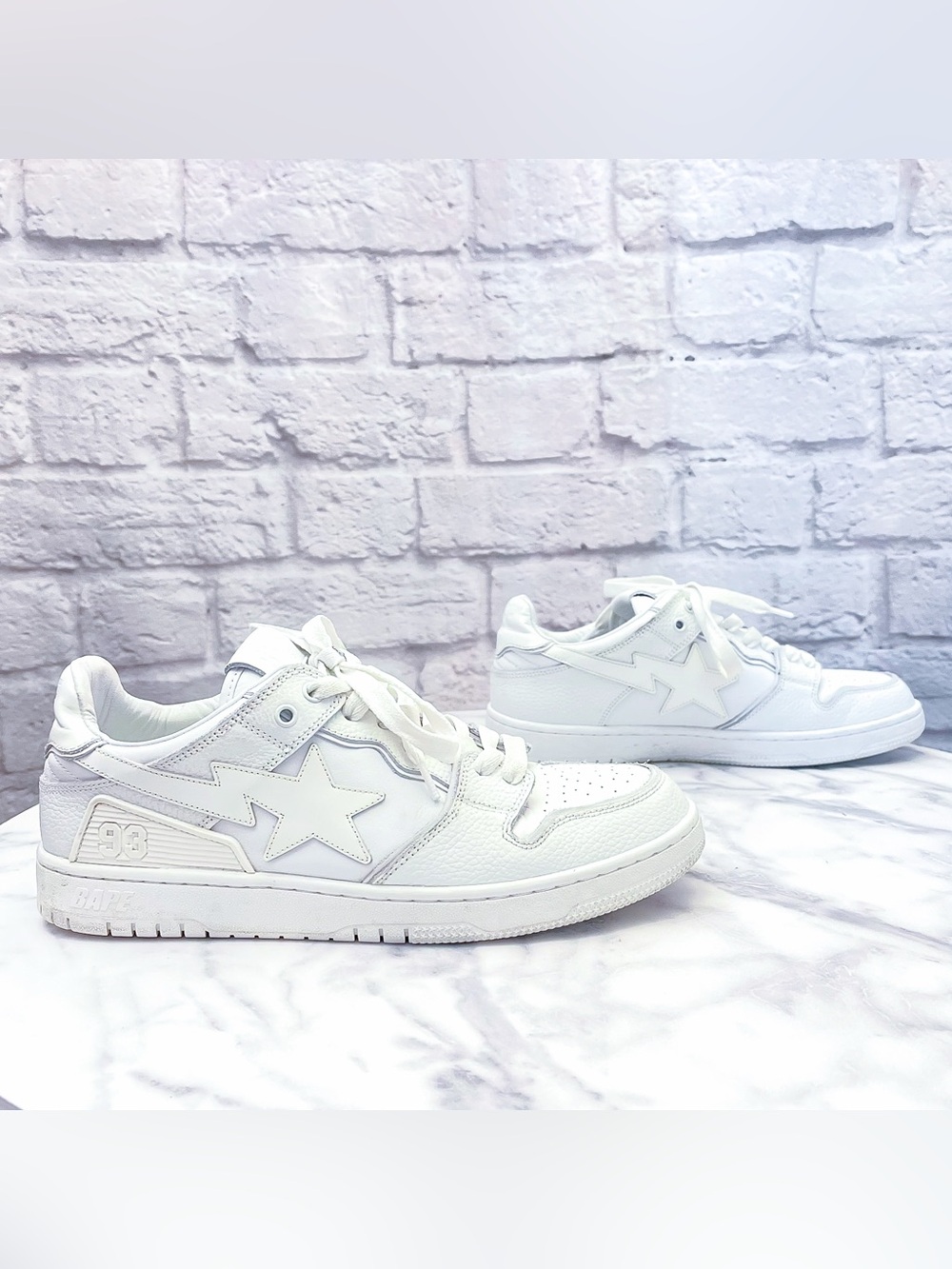 A Bathing Ape Sk8 Sta #3 M1 Triple White Sneakers 26.5cm Good - Picture 4 of 10